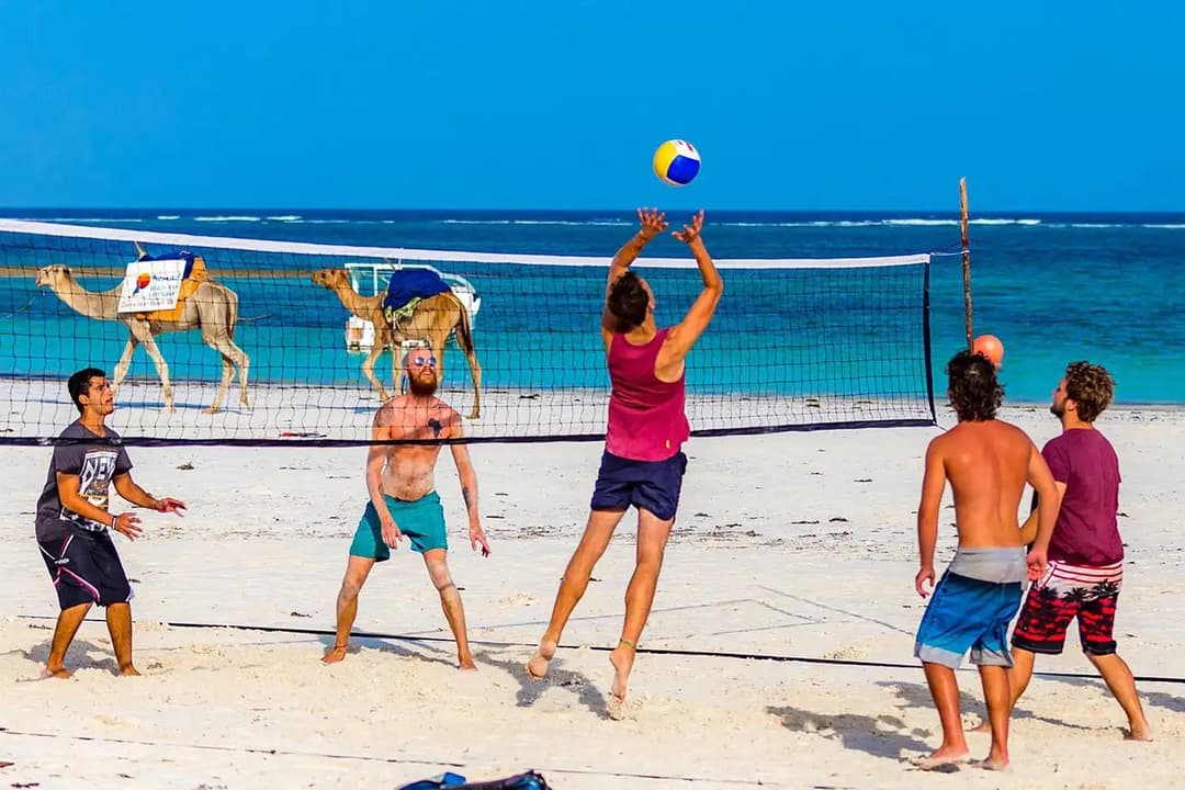 Men playing beach volley ball