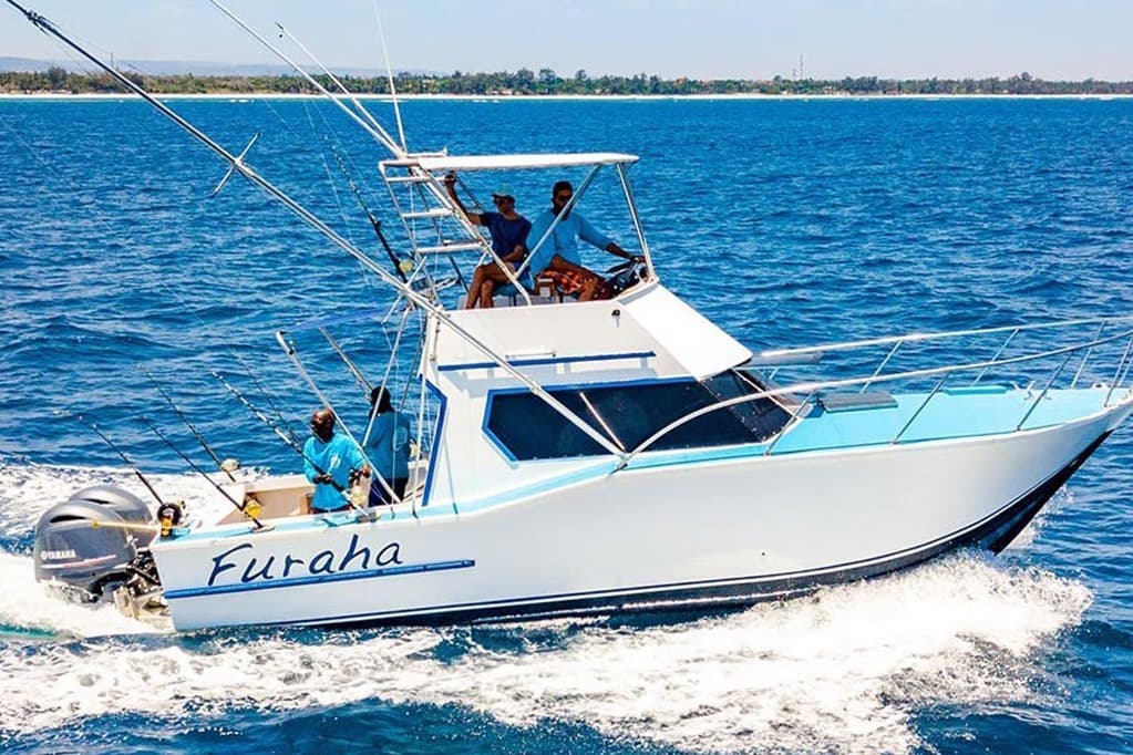 People on a boat, fishing in the ocean