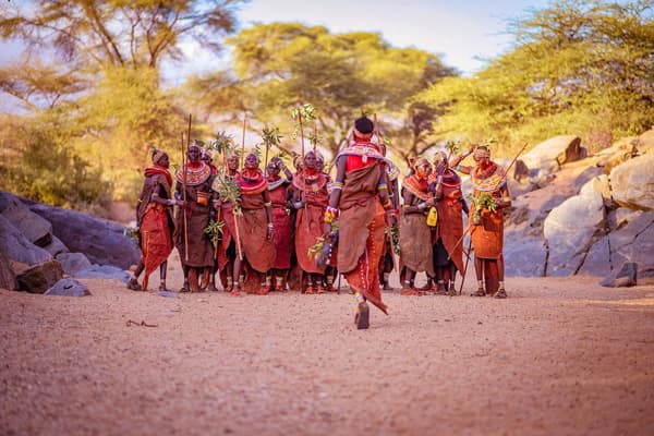 Samburu women conduct a traditional dance