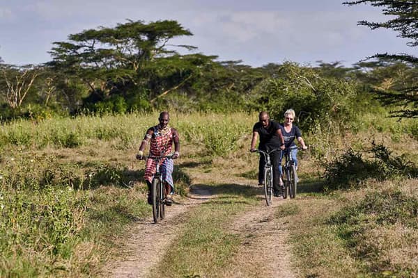 Tourist on a guided bike ride in the wild